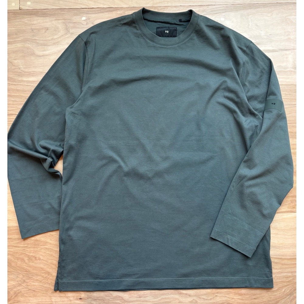 Adidas Y-3 Yohji Yamamoto Mens Long Sleeve T-Shirt Green Logo Patch Size M